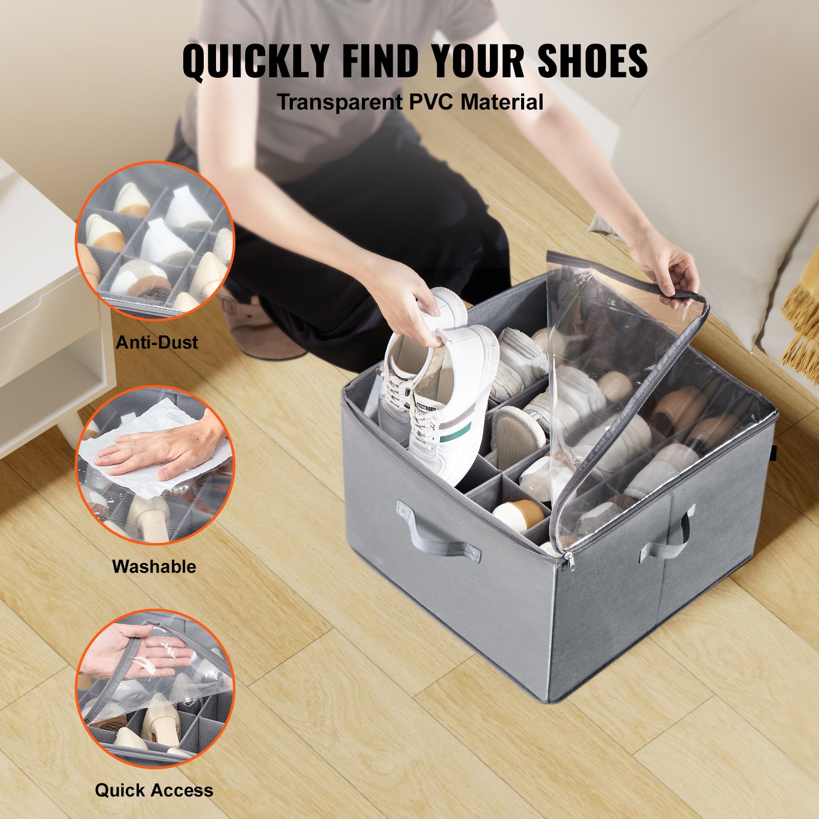 Under Bed Shoe Storage Organizer With Clear Window And Dividers_voghion.com